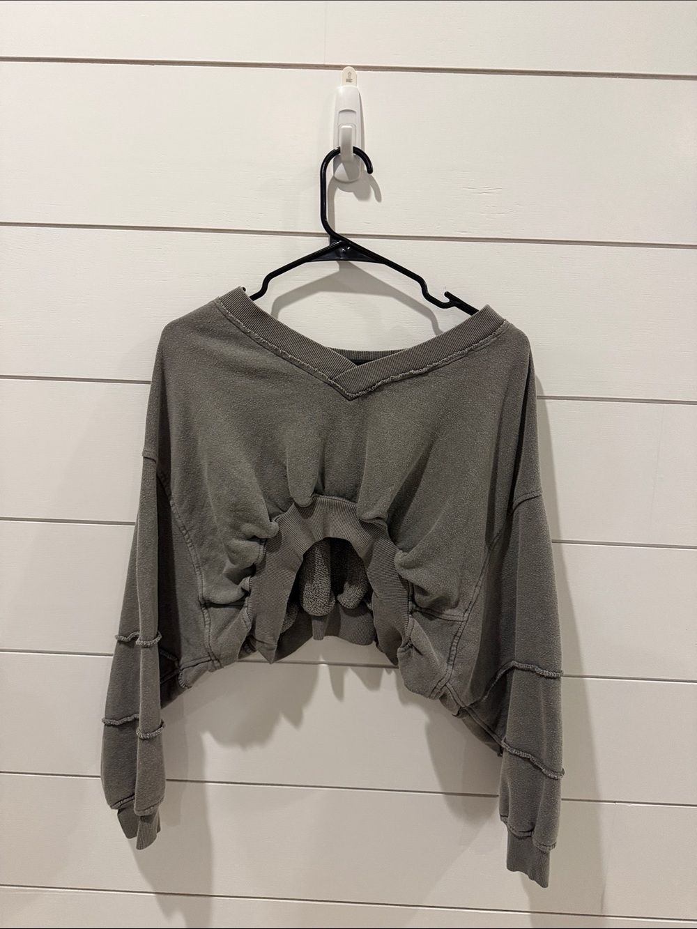 Urban Outfitters Washed Gray Cropped Pullover with Ruched Back - Picture 1 of 3